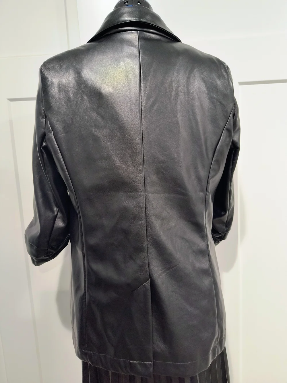 Rachel Zoe Black Faux Leather 3/4 Ruched Sleeve Blazer Jacket Size M